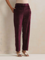 Thumbnail for trueBrowns Purple Velvet Geometric Embroidered Kurta Pant Dupatta Set