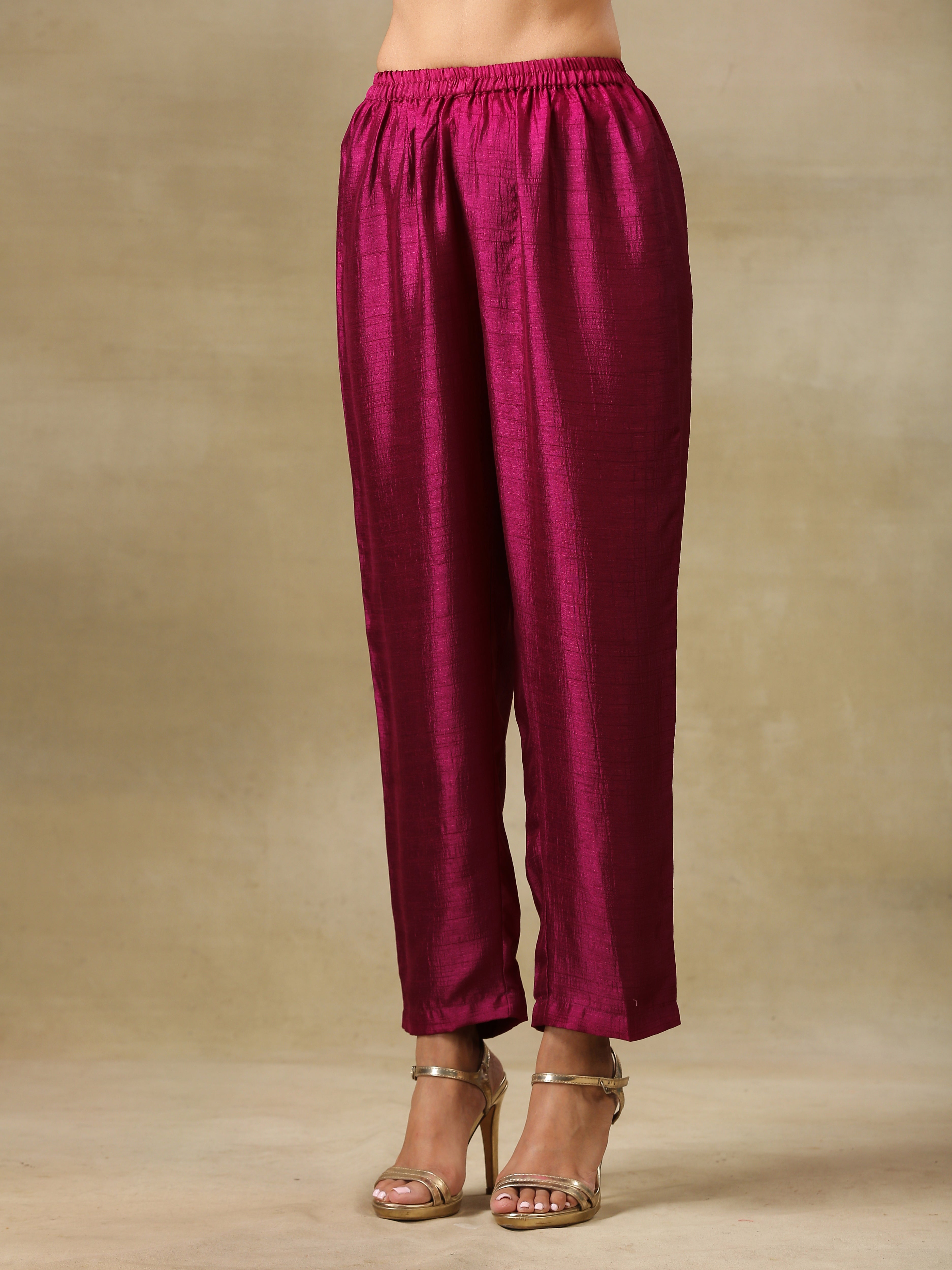 trueBrowns Purple Textured Silk Gathered Kaftan Co-Ord Set - Distacart