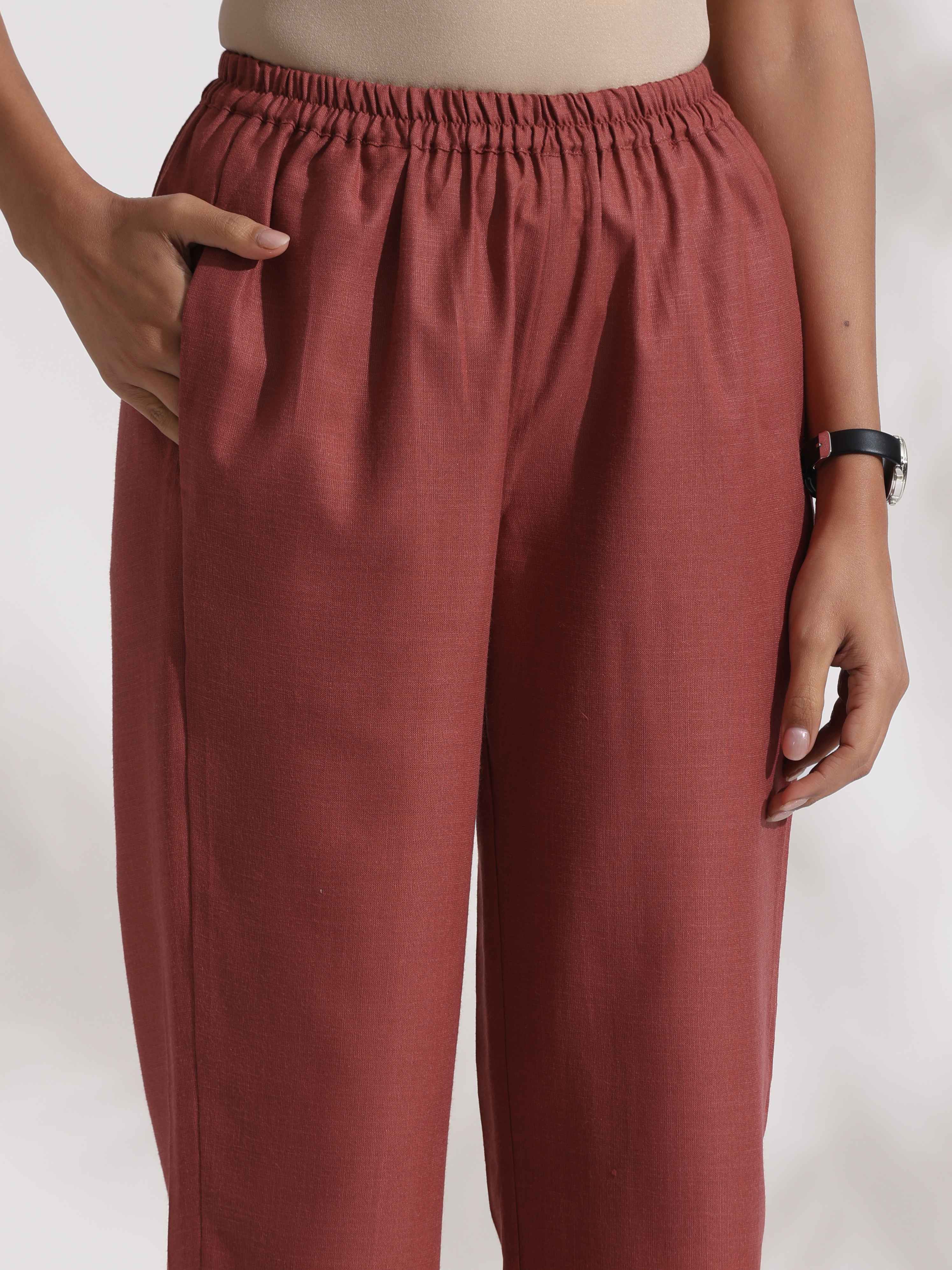 trueBrowns Brown Slub Highslit Kurta Set