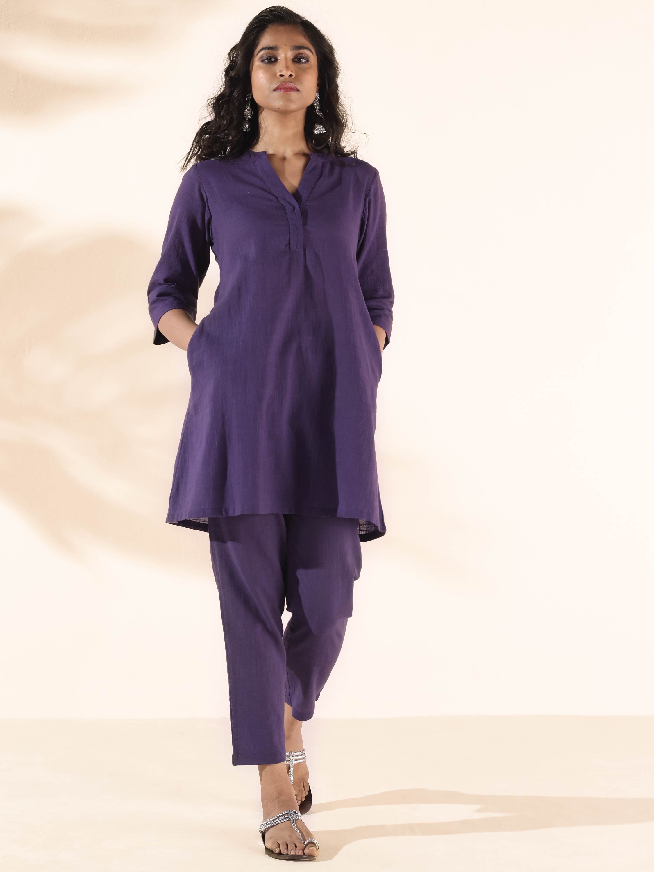trueBrowns Purple Cotton Relaxed Co-ord Set - Distacart