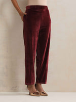 Thumbnail for trueBrowns Maroon Velvet Floral Embroidered Kurta Pant Dupatta Set