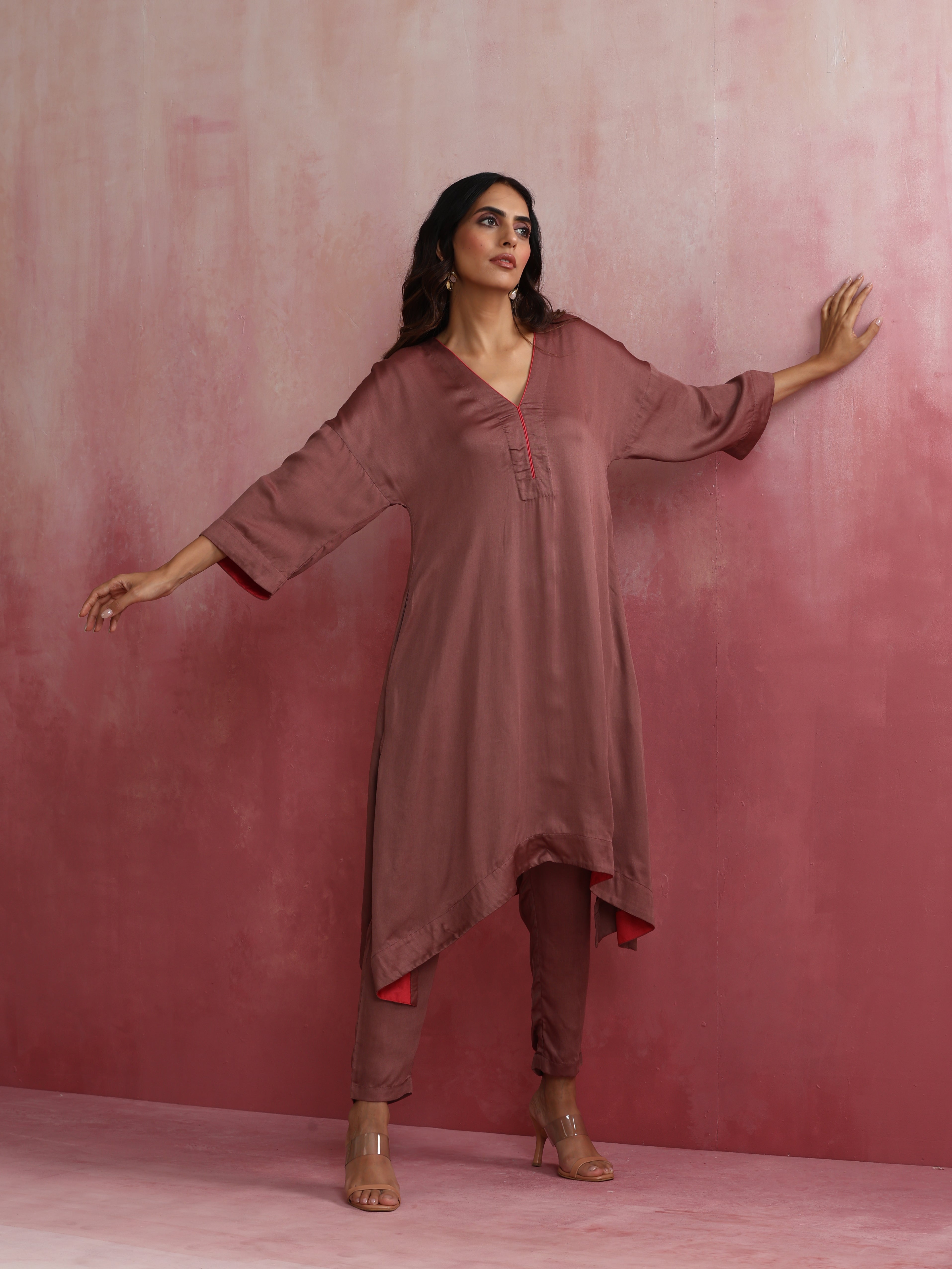 trueBrowns Brown Modal High low Kurta Set