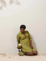 Thumbnail for trueBrowns Pear Green Cotton Linen Dress