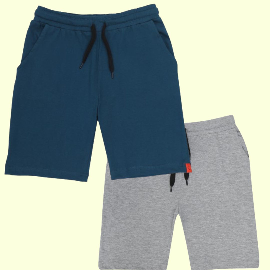 Chilins Kids Cotton Shorts Grey & Blue