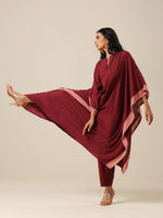 Thumbnail for trueBrowns Ruby Wine Slub Texture High Low Kaftan Pant Set | Relove
