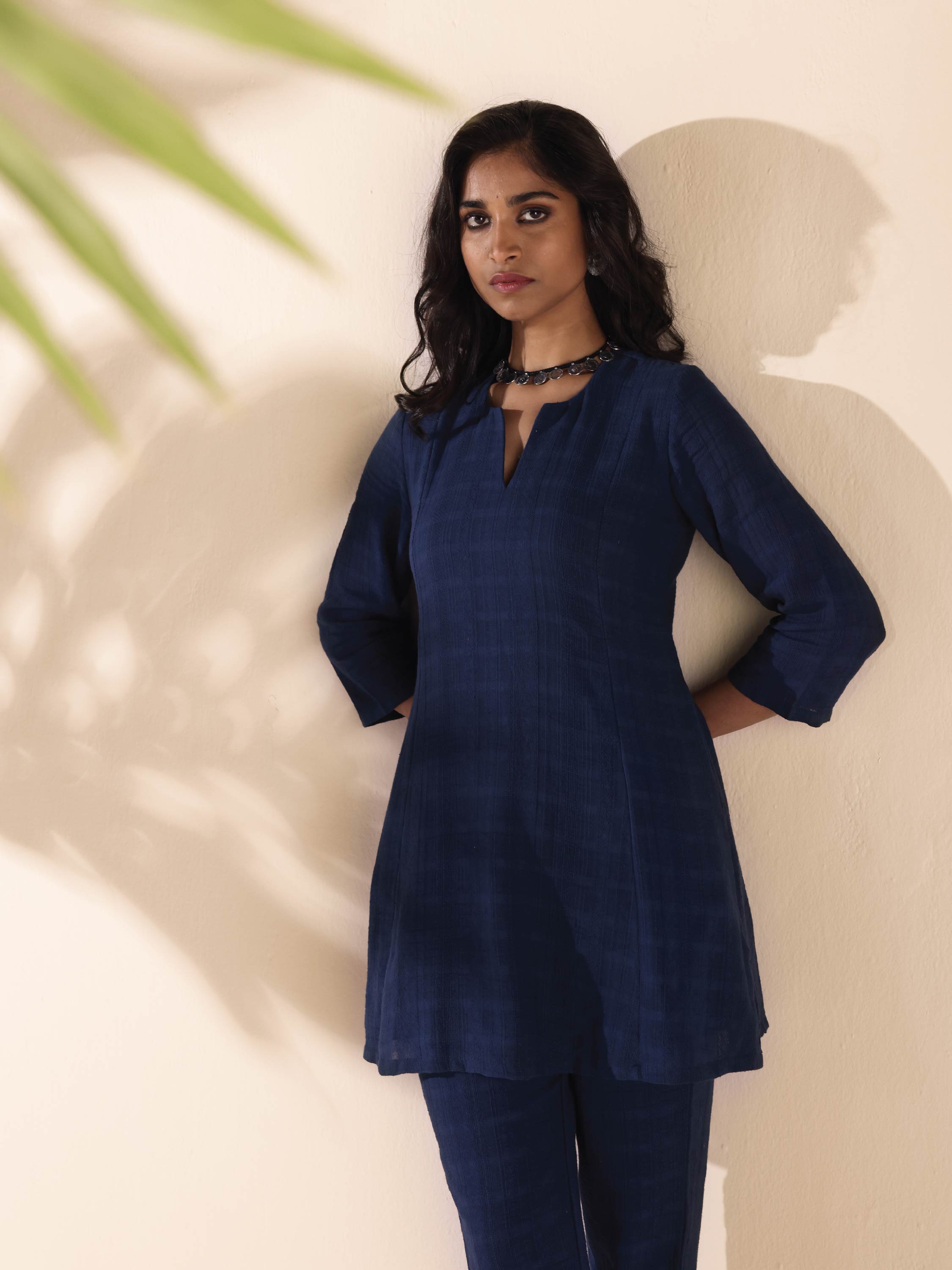 trueBrowns Blue Cotton Dobby Regular Co-ord Set - Distacart