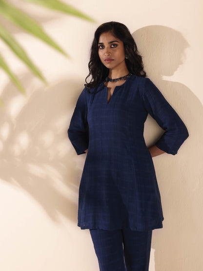 trueBrowns Blue Cotton Dobby Regular Co-ord Set - Distacart