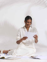 Thumbnail for trueBrowns White Cotton A-line Kurta Set