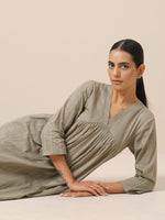 Thumbnail for trueBrowns Cotton Olive Green Flared Slit Kurta Pant Set - Distacart