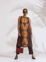 Thumbnail for trueBrowns Brown Cotton Print Sleeveless Kurta Set