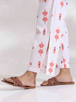 Thumbnail for trueBrowns White Cotton Print Tie-up Top & Pants Co-ord Set