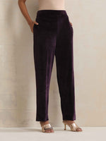 Thumbnail for trueBrowns Wine Velvet Floral Embroidered Kurta Pant Dupatta Set - Distacart