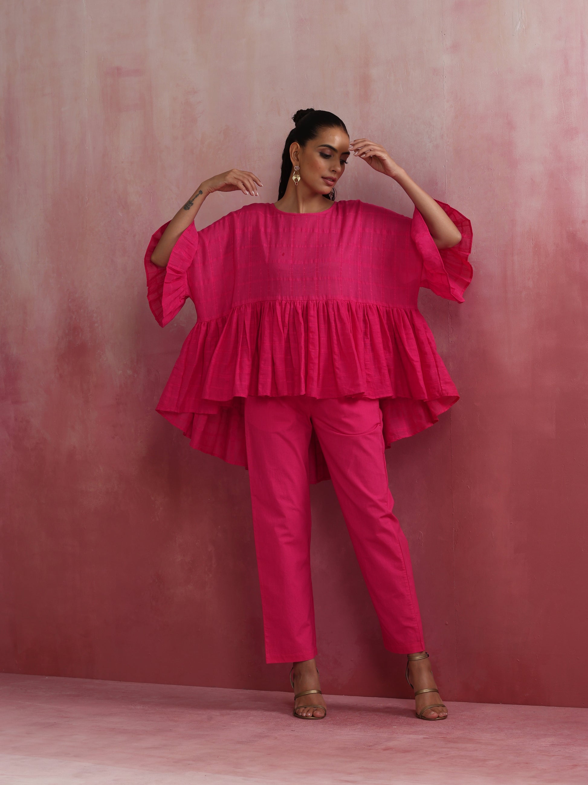 trueBrowns Pink Cotton Dobby Co-ord set - Distacart