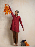 Thumbnail for trueBrowns Red Silk Kurta Co-ord Set