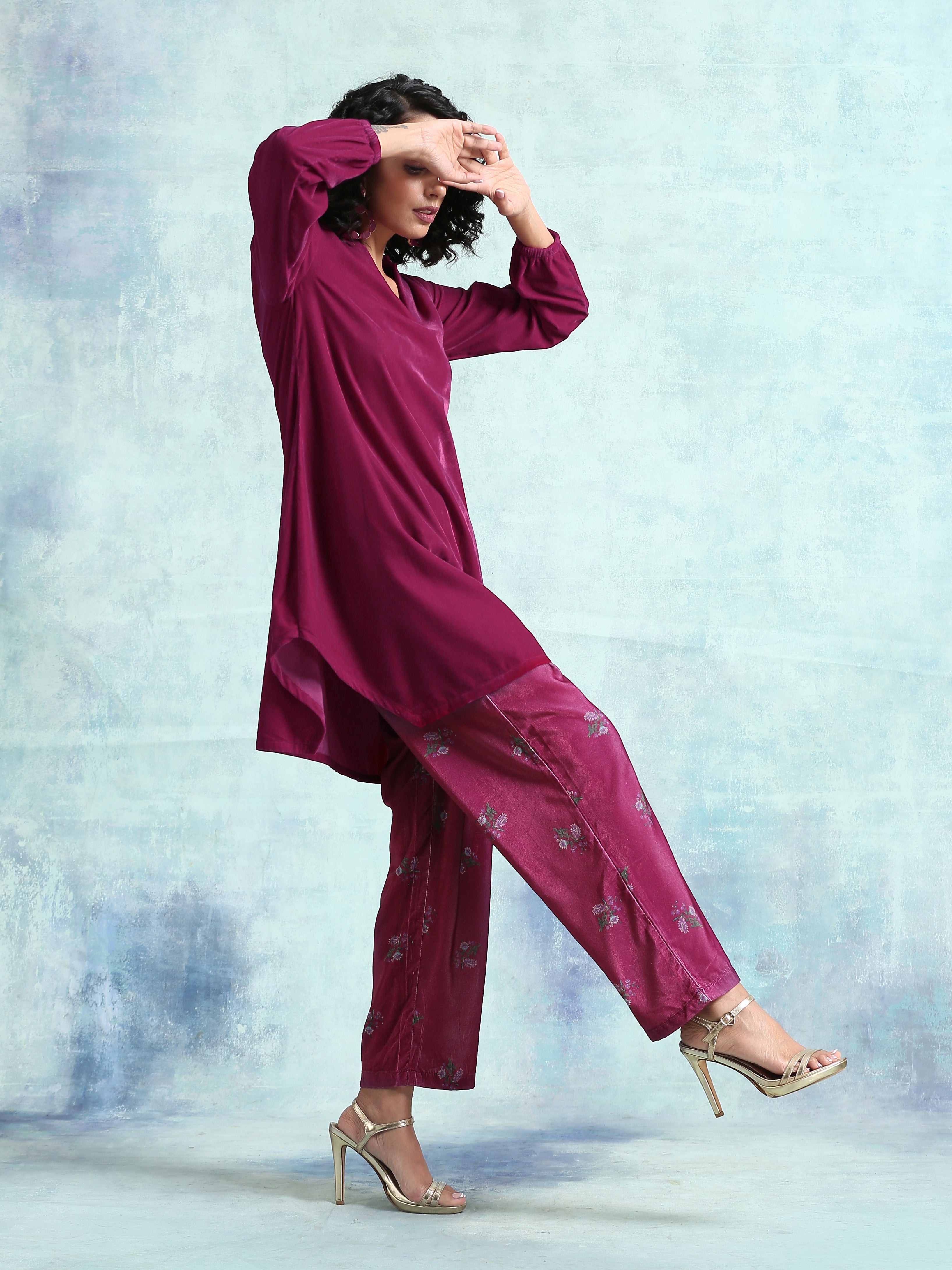 trueBrowns Magenta Velvet Co-Ord Set - Distacart