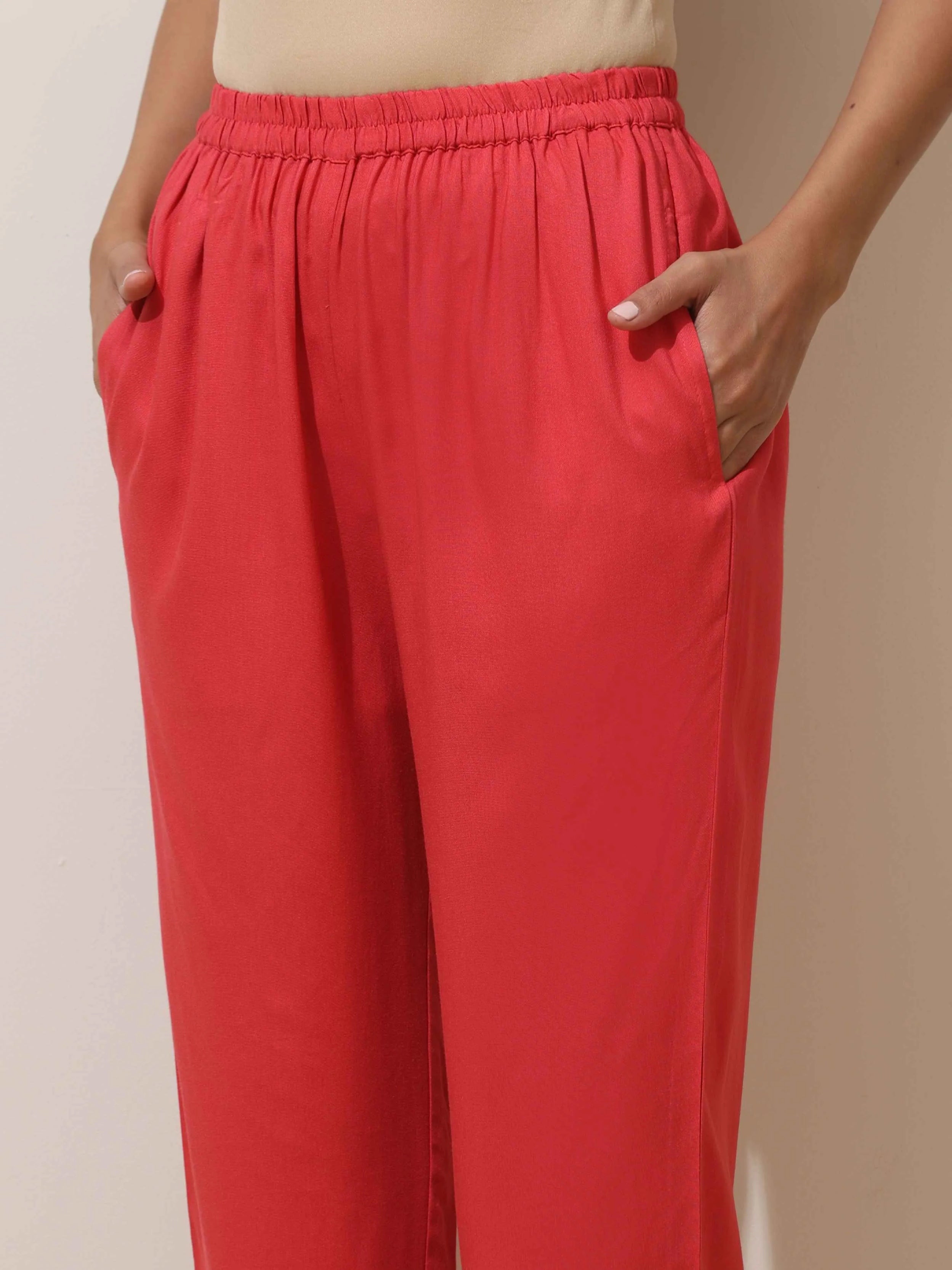 trueBrowns Coral Viscose Kurta Pant Set