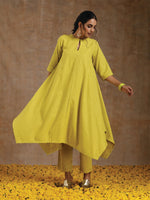 Thumbnail for trueBrowns Lime Gold Cotton Handkerchief Kurta Set - Distacart