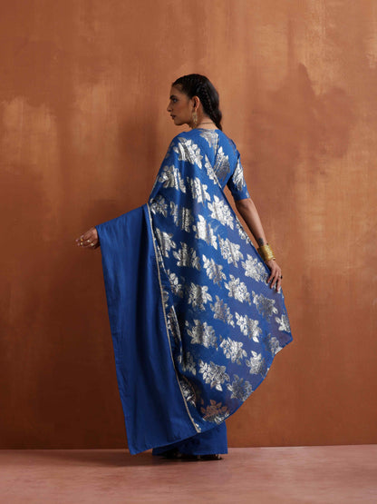 trueBrowns Blue Metallic Ready To Wear Saree - Distacart
