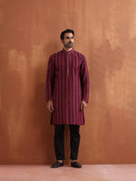 Thumbnail for trueBrowns Men's Dark Purple Cotton Dobby Kurta