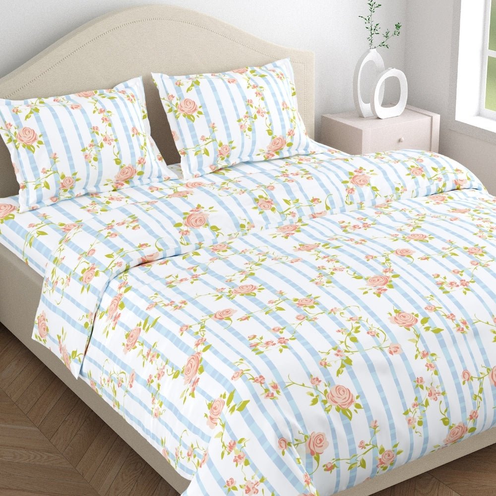 Haus & Kinder Rosaline Stripes 100% Cotton Double Size Bedsheet, 144 TC - Dista
