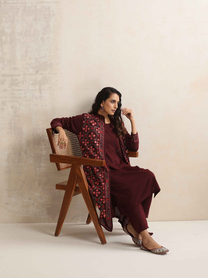 trueBrowns Purple Kashmiri Woollen Jacket 3pc Set - Distacart