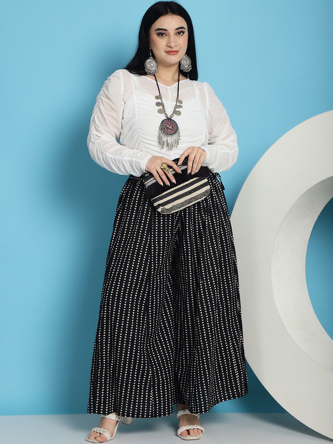 TAG 7 Geometric Printed Pure Cotton Flared Ethnic Palazzo