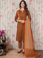 Thumbnail for Ode by House of Pataudi Ethnic Motifs Printed Pure Cotton Kurta with Trousers & Dupatta - Distacart