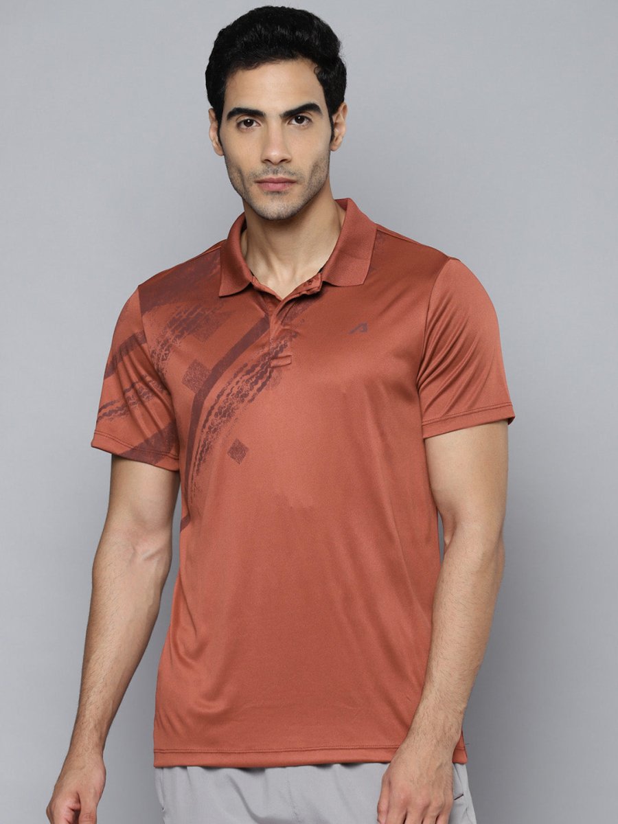 Alcis Men Rust Printed Polo Collar Slim Fit T-shirt - Distacart