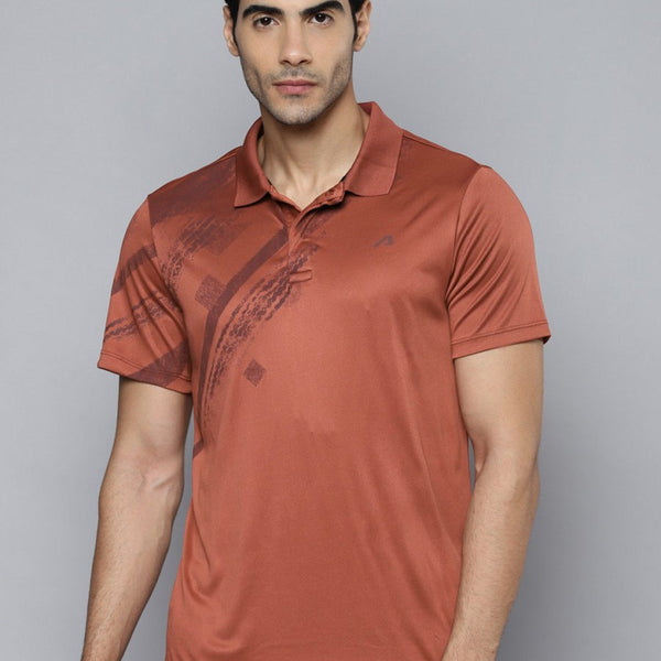 Alcis Men Rust Printed Polo Collar Slim Fit T-shirt - Distacart