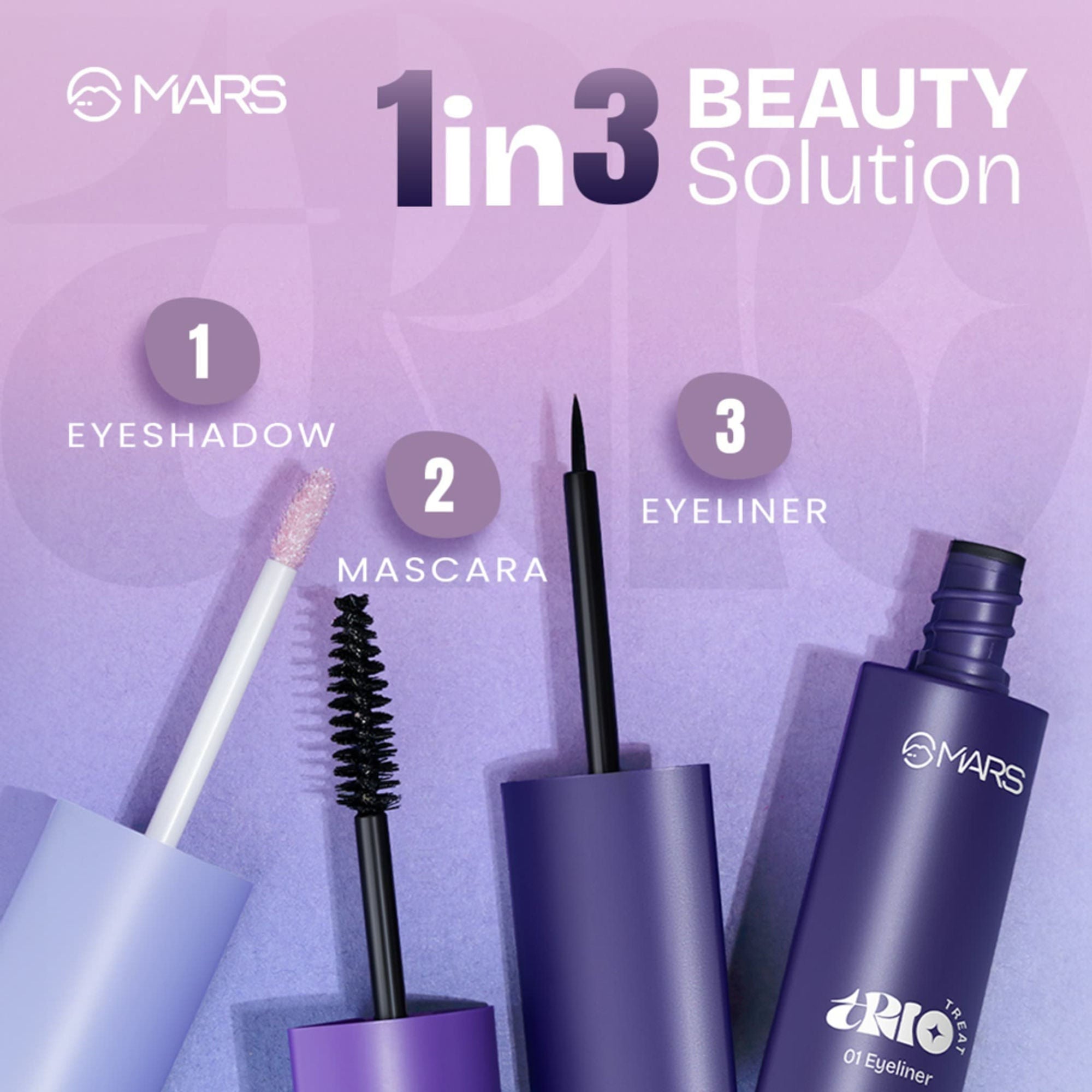MARS Cosmetics Trio Treat, 3-In-1 Eye Makeup Kit With Eyeliner, Mascara & Eyeshadow - Distacart