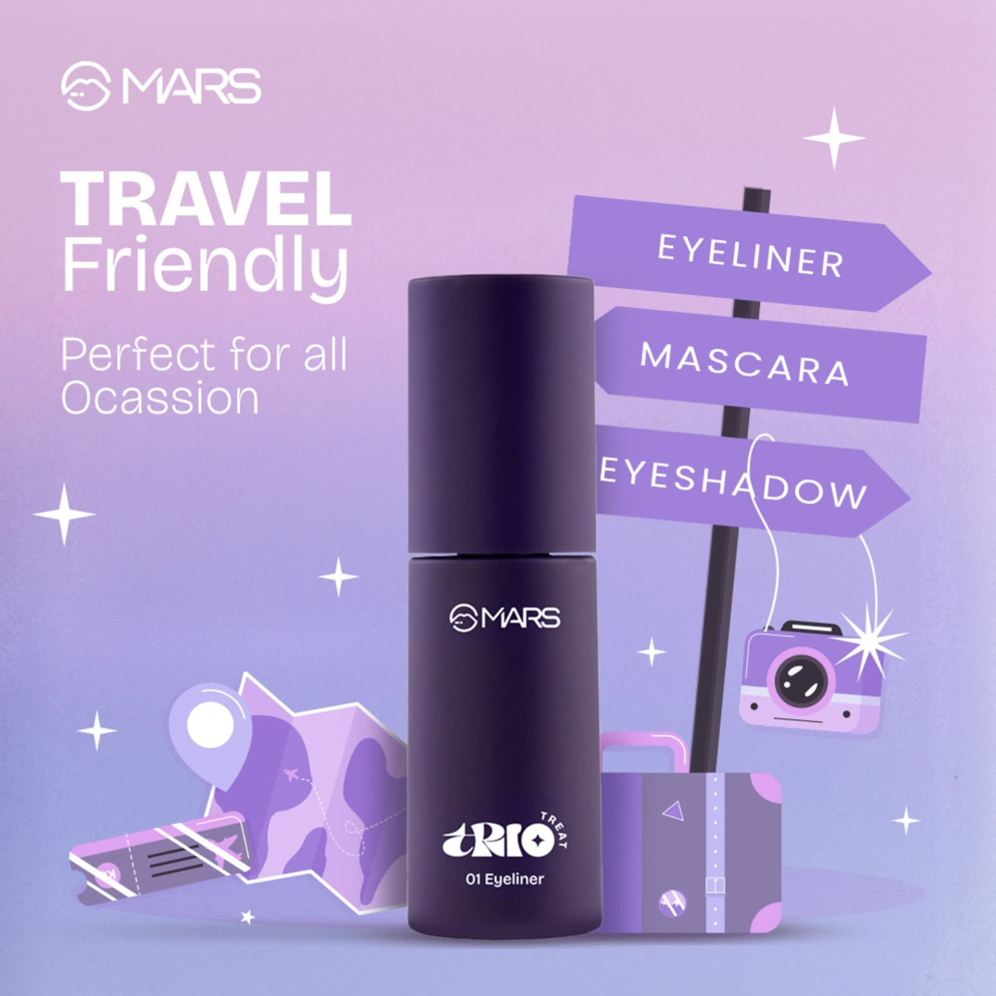 MARS Cosmetics Trio Treat, 3-In-1 Eye Makeup Kit With Eyeliner, Mascara & Eyeshadow - Distacart