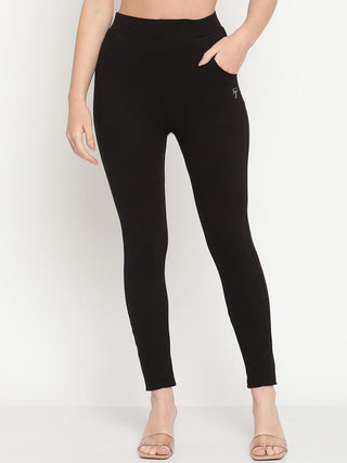TAG 7 Women Black Solid Ankle-Length Leggings - Distacart