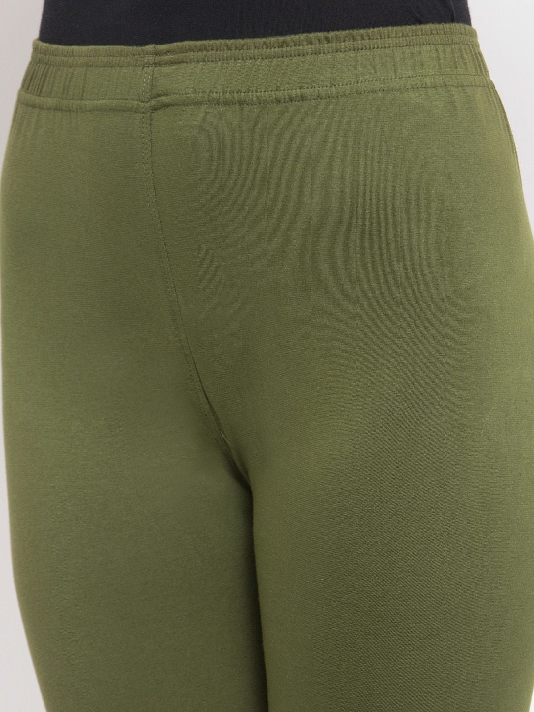 TAG 7 Women Olive Green Solid Ankle-Length Leggings - Distacart