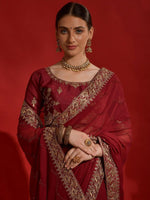 Thumbnail for Anouk Maroon & Gold-Toned Embellished Embroidered Pure Georgette Saree - Distacart