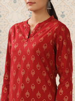 Thumbnail for Ode by House of Pataudi Maroon & Beige Printed Pure Cotton Kurta With Palazzos - Distacart