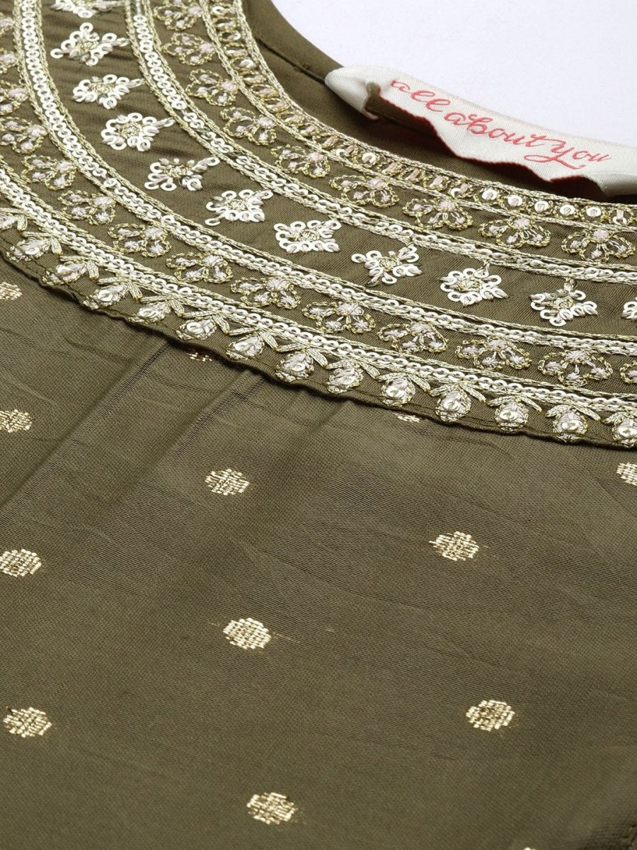 All About You Ethnic Motifs Embroidered Empire Sequinned Kurta with Trousers - Distacart