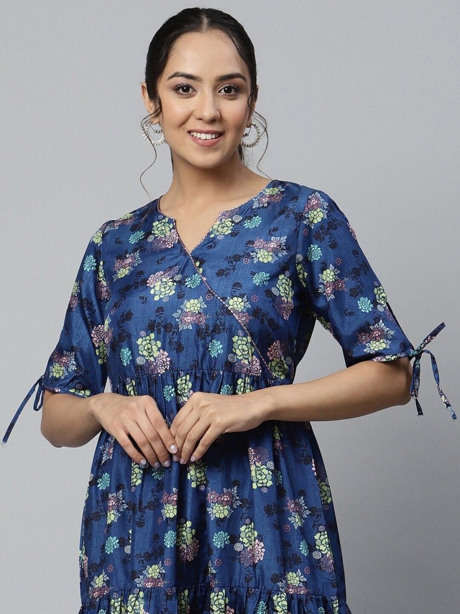 AURELIA Women Blue Floral Satin Maxi Dress - Distacart