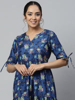 Thumbnail for AURELIA Women Blue Floral Satin Maxi Dress - Distacart
