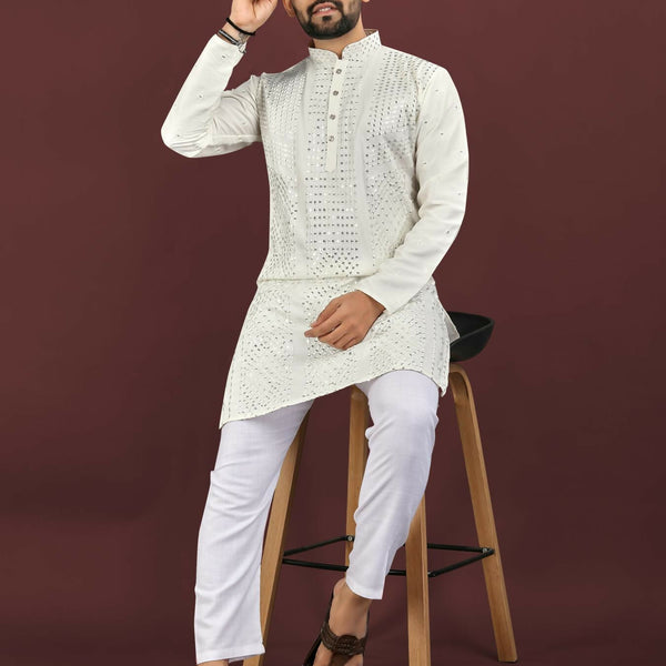 Anaita White Embroidered Silk Straight Kurta - Distacart