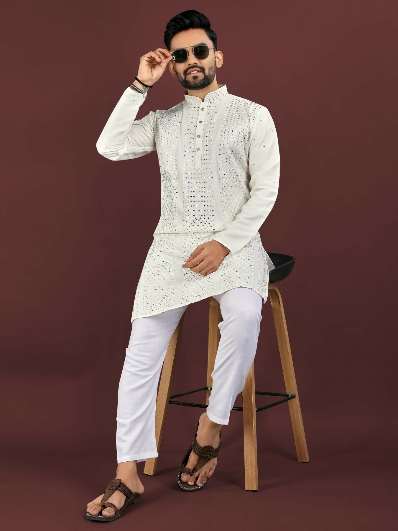 Anaita White Embroidered Silk Straight Kurta - Distacart