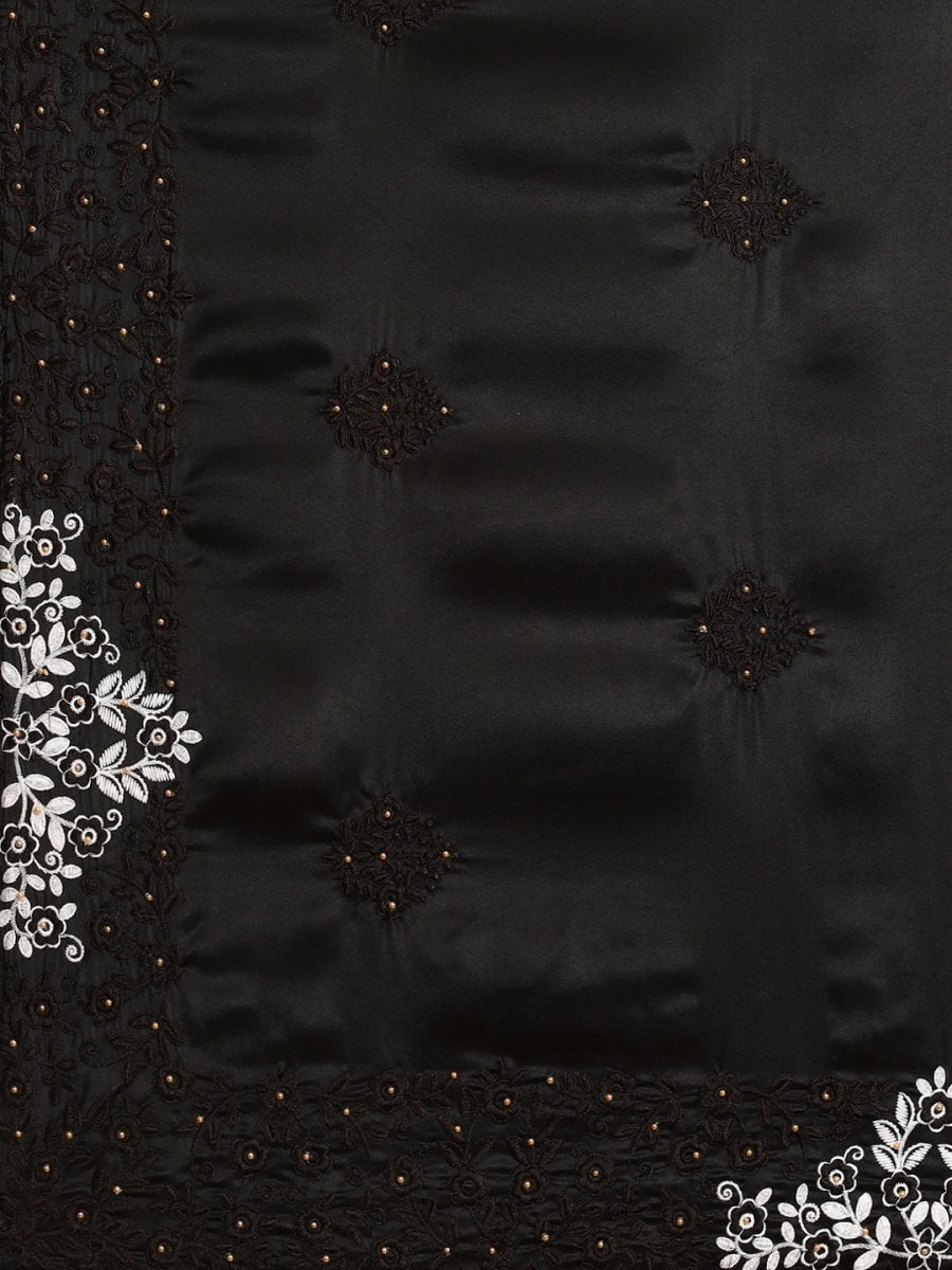 Anouk Black Ethnic Motifs Beads and Stones Satin Saree - Distacart