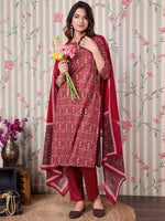 Thumbnail for Ode by House of Pataudi Floral Printed Regular Pure Cotton Kurta with Trousers & Dupatta - Distacart