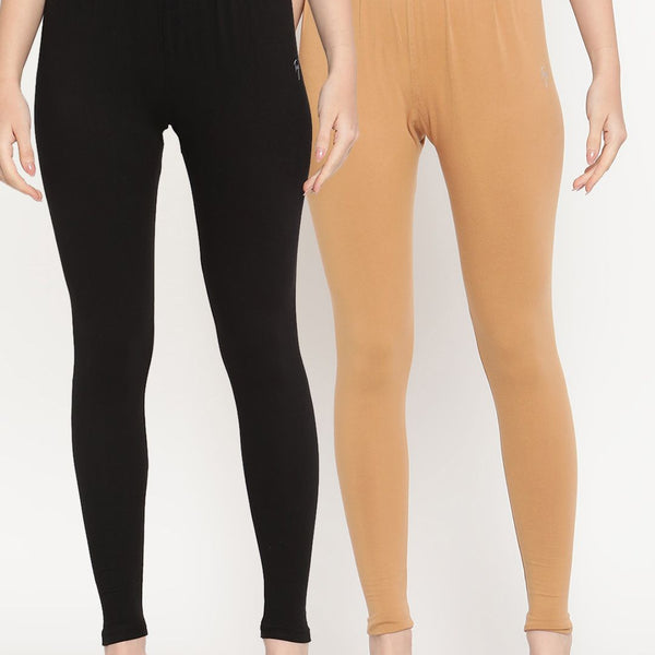 TAG 7 Women Pack Of 2 Solid Comfort-Fit Ankle-Length Leggings - Distacart