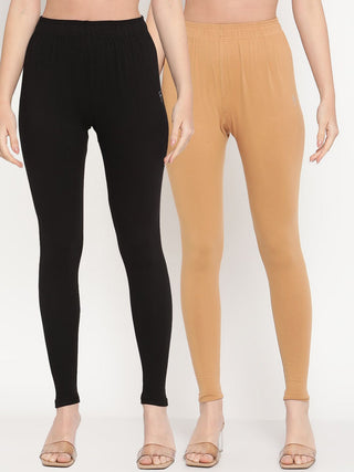 TAG 7 Women Pack Of 2 Solid Comfort-Fit Ankle-Length Leggings - Distacart