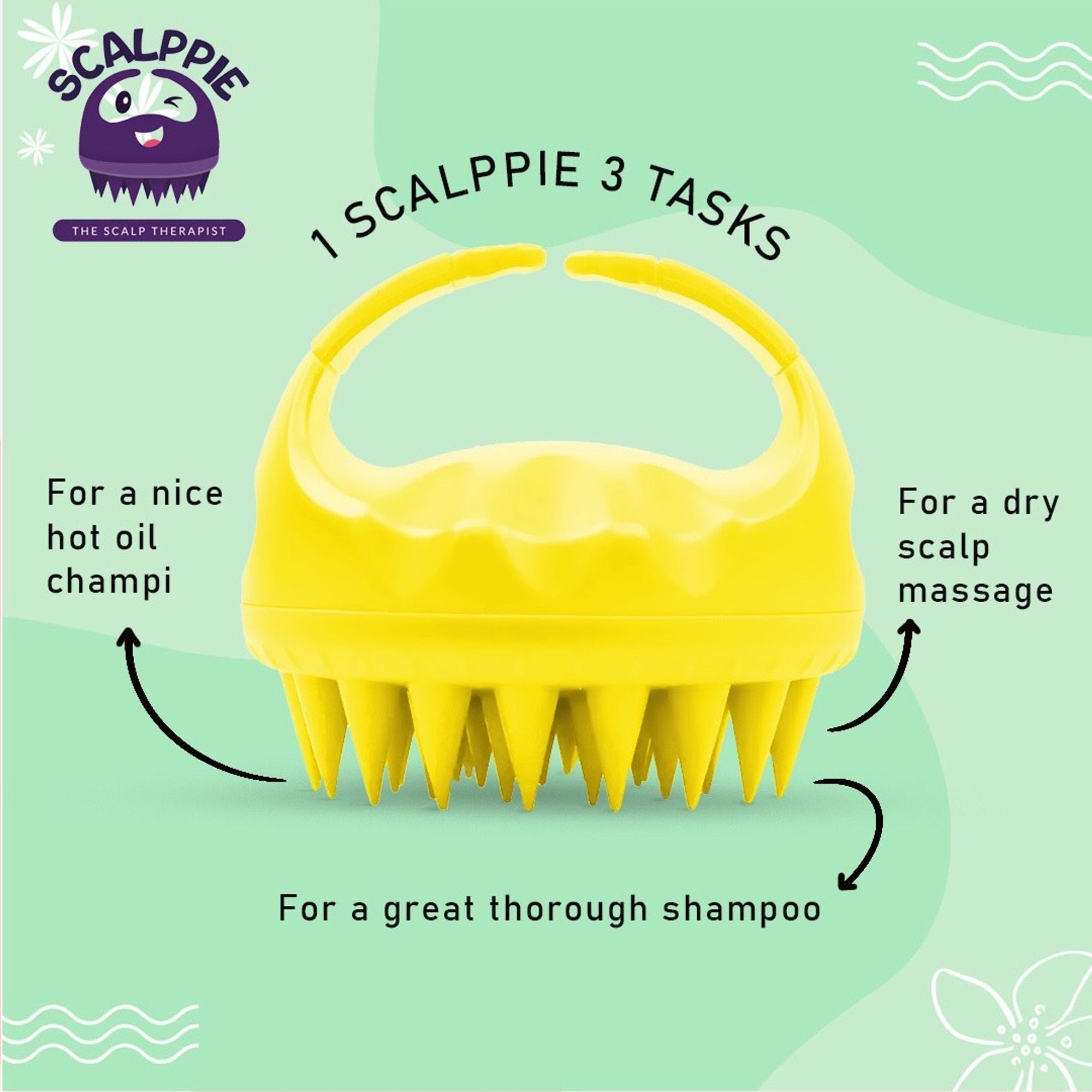 Scalppie Silicon Hair Scalp Massager & Shampoo Brush Scrub For Hair Growth & Anti Dandruff - Yellow - Dista