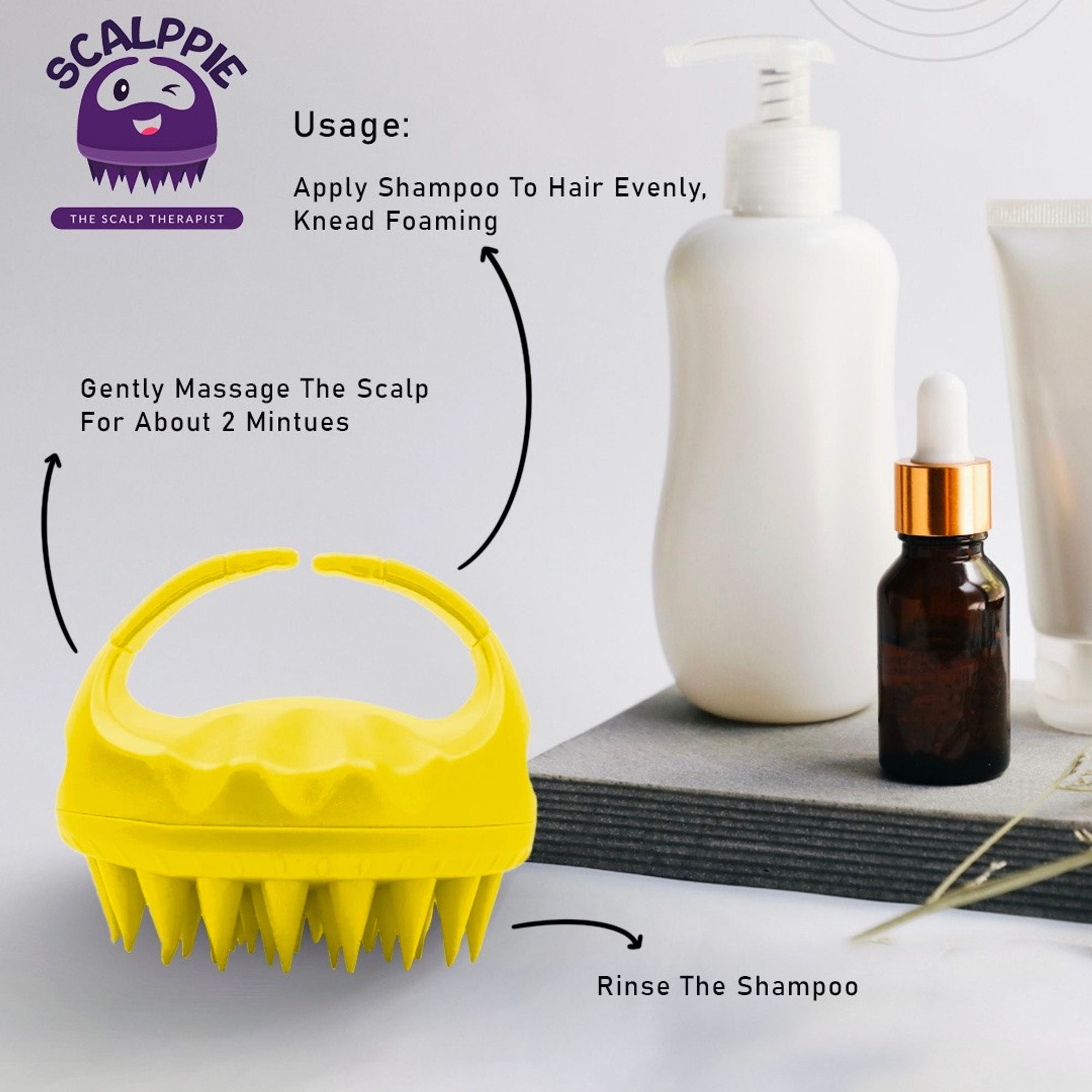 Scalppie Silicon Hair Scalp Massager & Shampoo Brush Scrub For Hair Growth & Anti Dandruff - Yellow - Dista