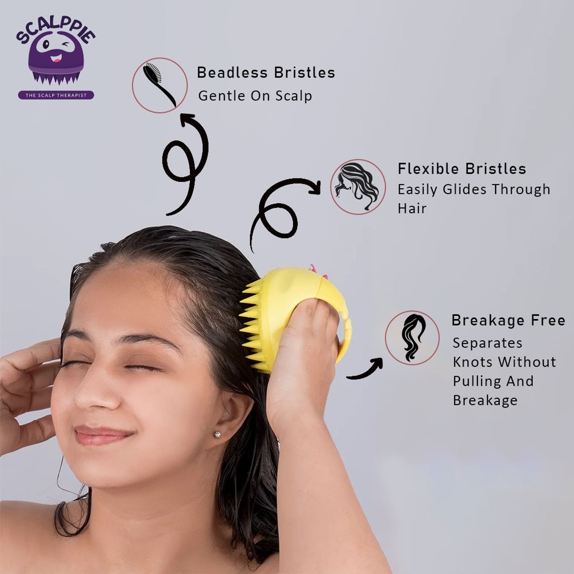 Scalppie Silicon Hair Scalp Massager & Shampoo Brush Scrub For Hair Growth & Anti Dandruff - Yellow - Dista