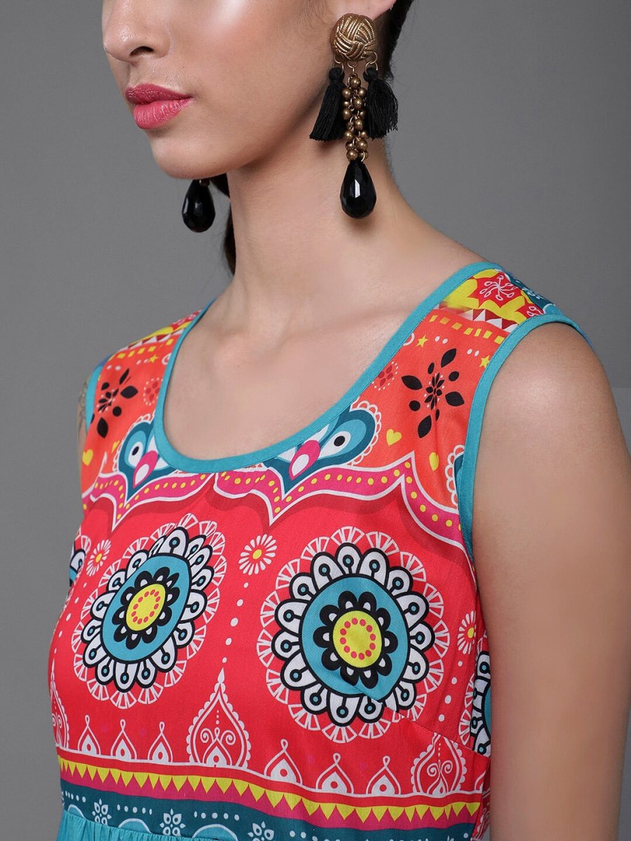 Aks Floral Printed Sleeveless Cotton Silk Anarkali Kurta - Distacart