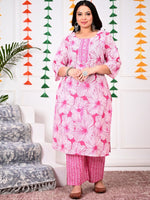 Thumbnail for Swasti Plus Size Floral Printed Regular Pure Cotton Kurta with Trousers & Dupatta