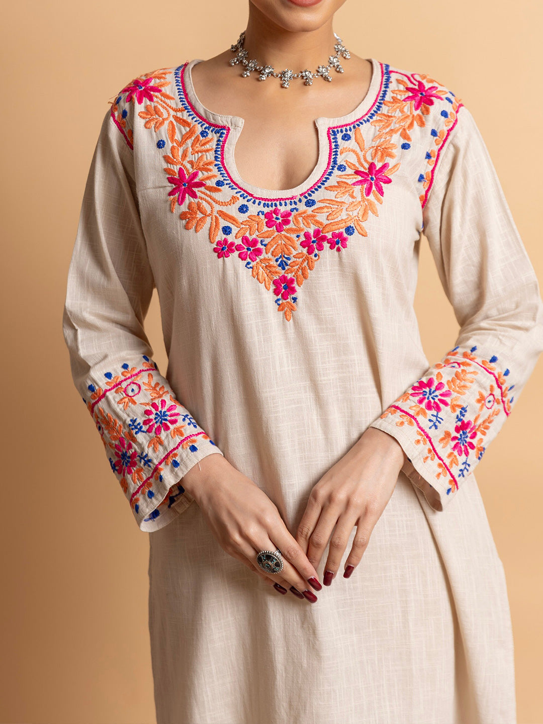 HOUSE OF KARI Floral Embroidered Chikankari Kurta With Palazzo - Distacart